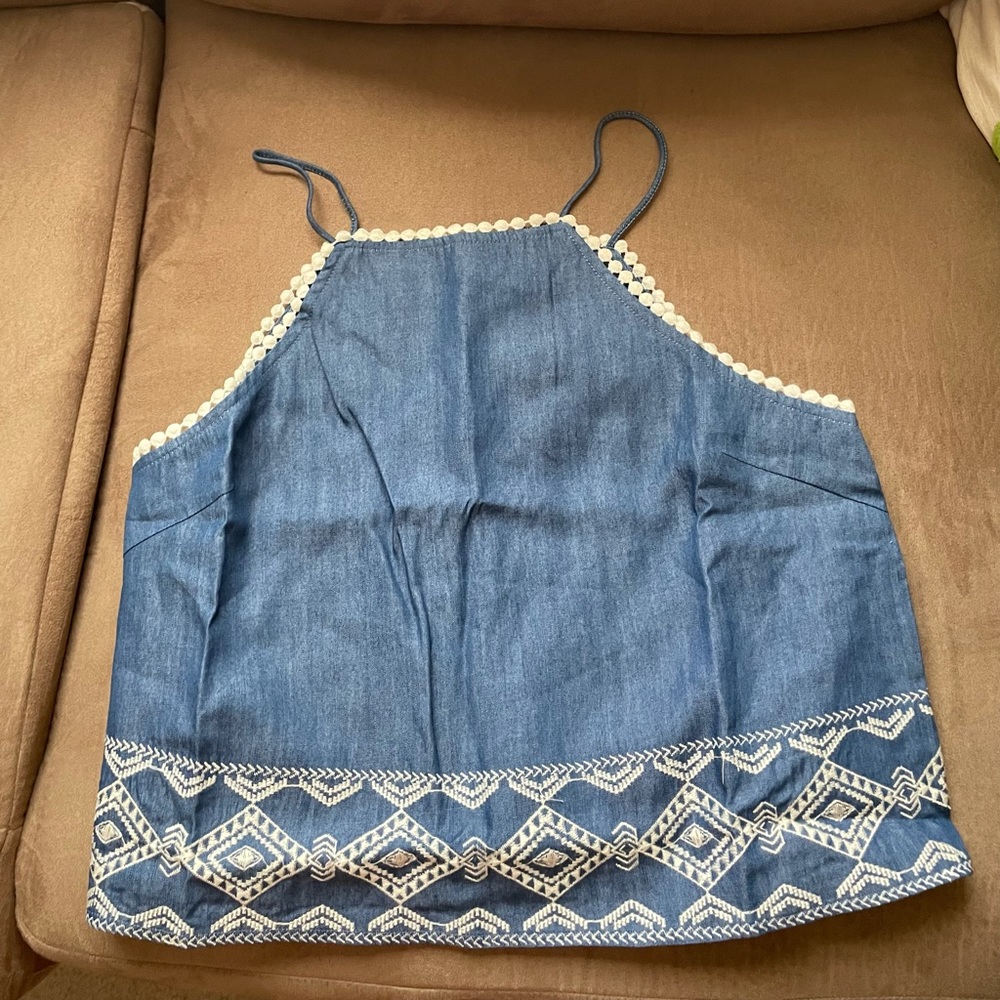 Denim Tank Top with Open Back